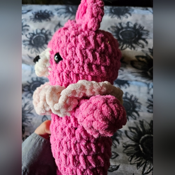 Chunky Pink Sparkly Crochet Bear Amigurumi Doll - Picture 5 of 11